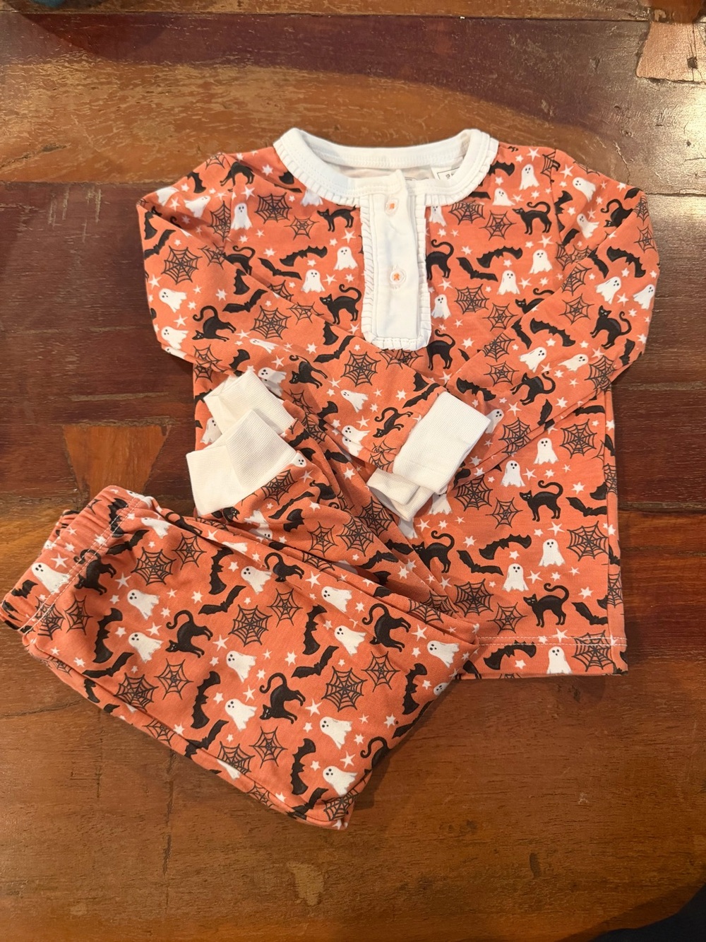 Lila and Hayes Halloween Pajama Set - Orange Ghost & Cat Print